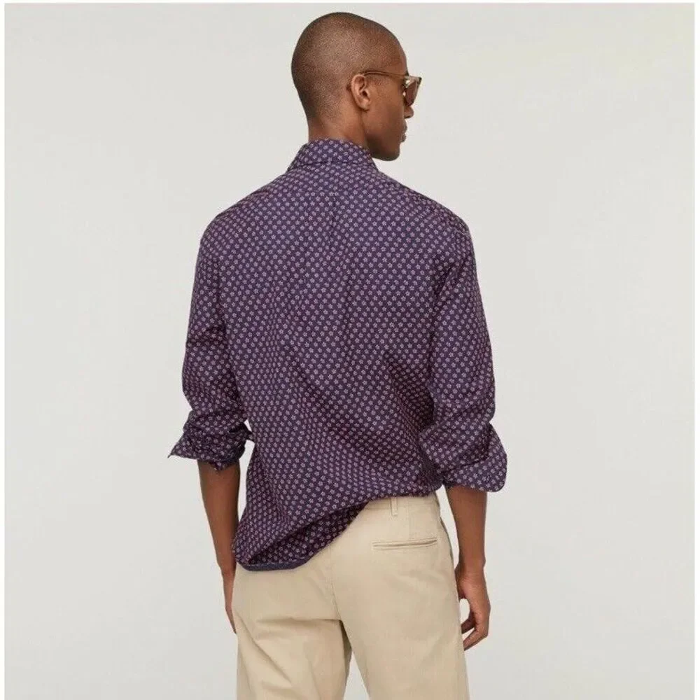 J. Crew Stretch Secret Wash Floral Slim Long Sleeve Button Down Shirt Navy‎ L